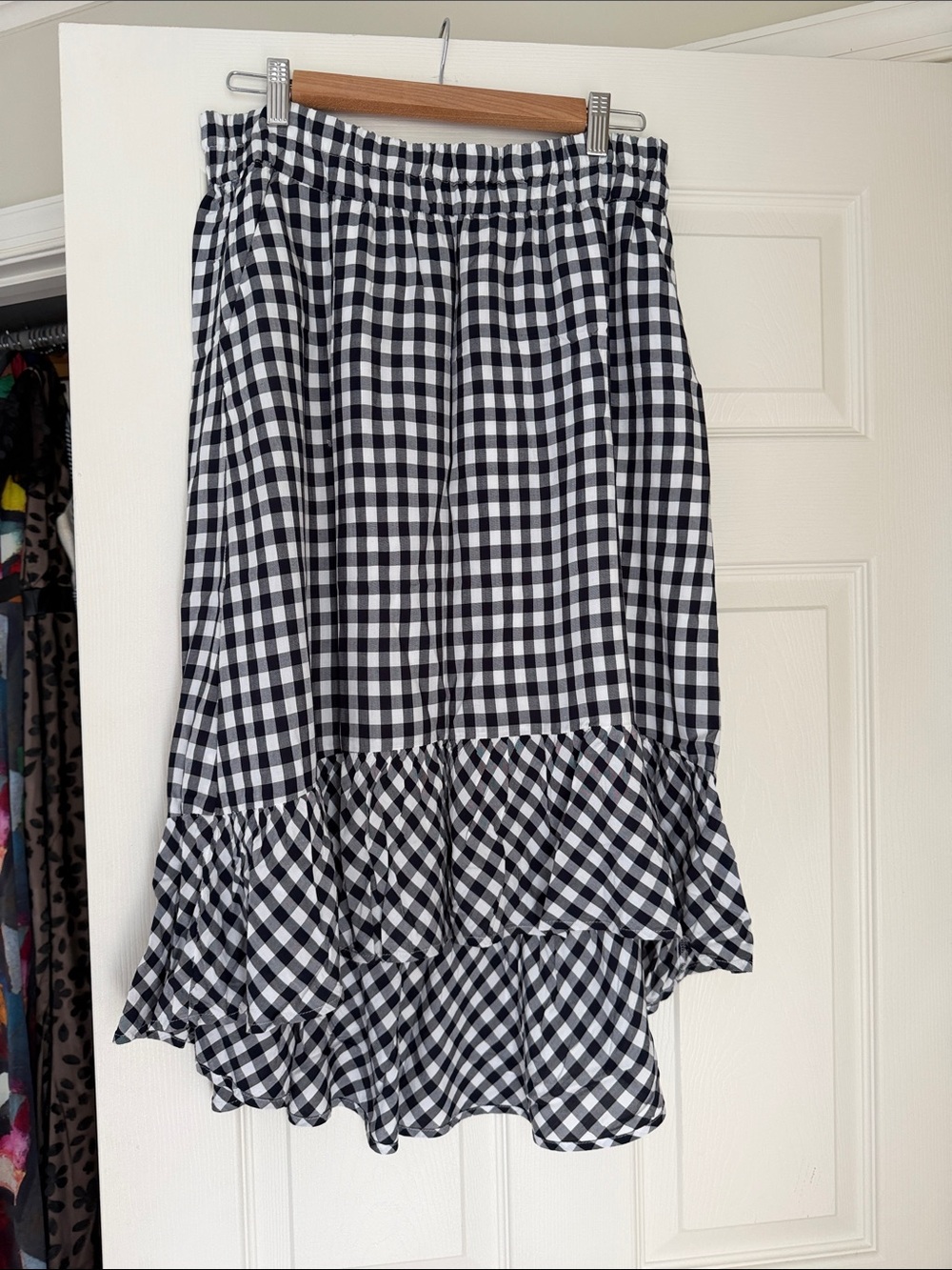 J. Crew Black & White Gingham High-Low Ruffle Skirt